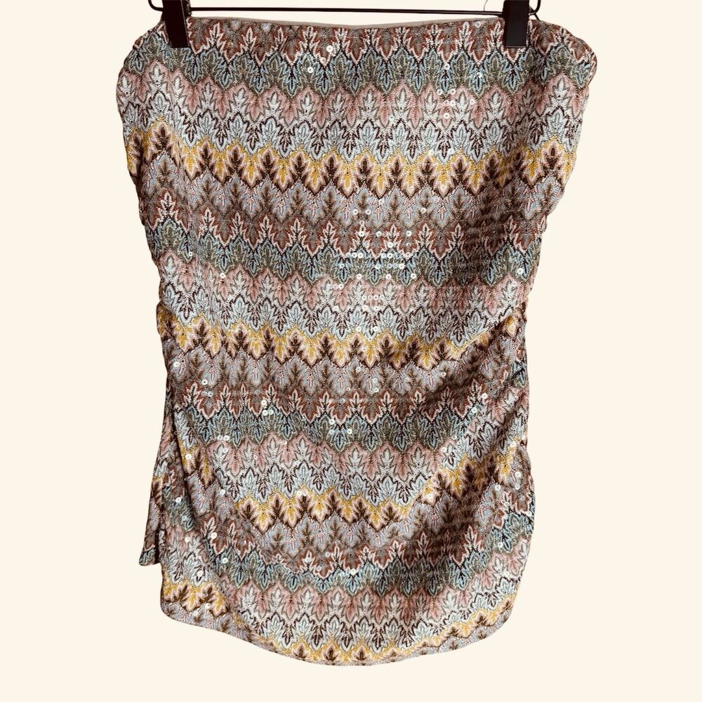 EXPRESS Zig Zag Sequins ruched Multi Color Tube Top L  boho Y2K fairy grunge